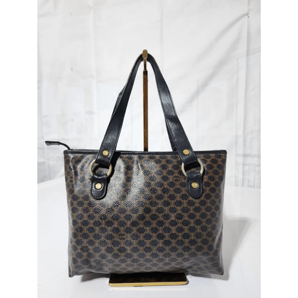 Céline Vintage Macadam Canvas Shoulder Bag Black/Brown